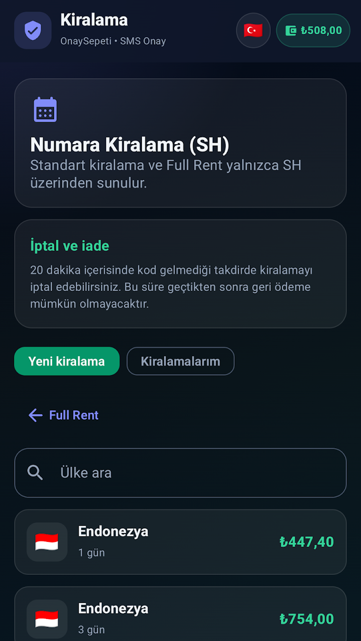 SMS ONAY uygulamasından ekran görüntüsü